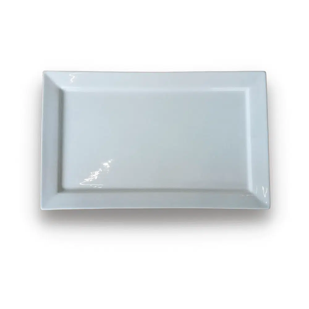 White Ceramic Rectangular Platter Plate Medium With Border 44 x