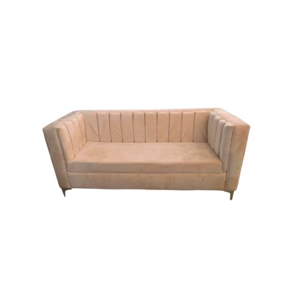 Modern Art Deco 3 Seater Beige Velvet Sofa